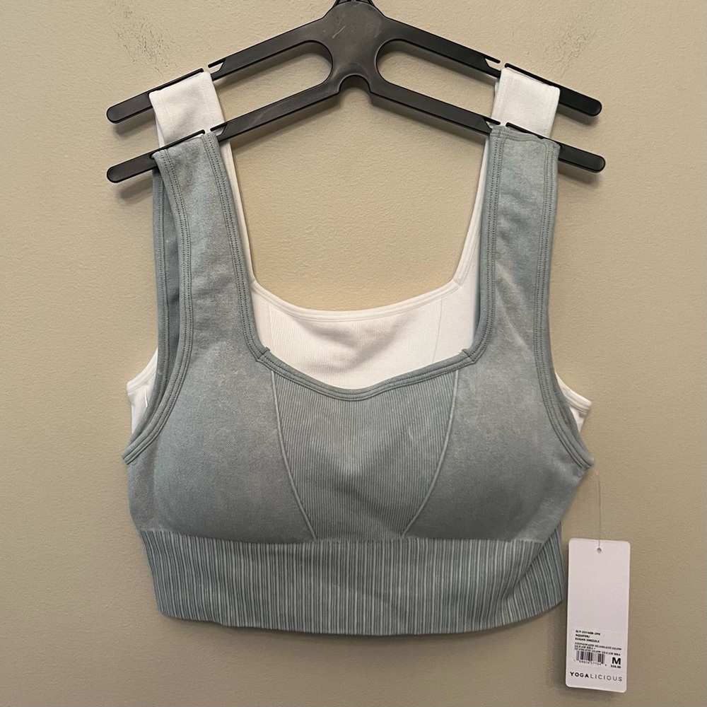 Yogalicious 2 Pack Seamless Glow Gleam Bras Aquifer Sugar Sizzle Women’s Medium